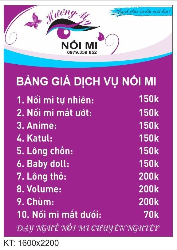 Bảng giá nối mi tại Hương My